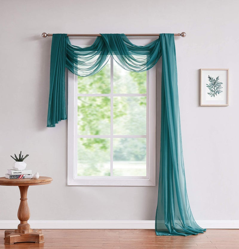 LinenZone Teal Window Scarf Valance in 216 Inch Size. Use Window Scarves as Canopy Bed or Backdrop Curtains, Curtain Scarf, or Sheer Fabric for Draping. (Amazing 55 x 216, Teal) - Image 1
